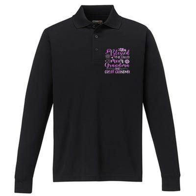 Blessed To Be Called Mom Grandma Performance Long Sleeve Polo