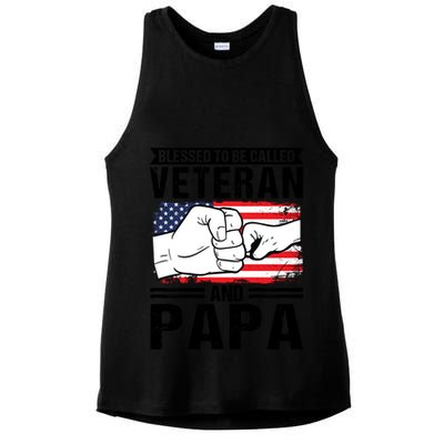 Blessed To Be Called Veteran And Papa Grandfather Gift Ladies PosiCharge Tri-Blend Wicking Tank