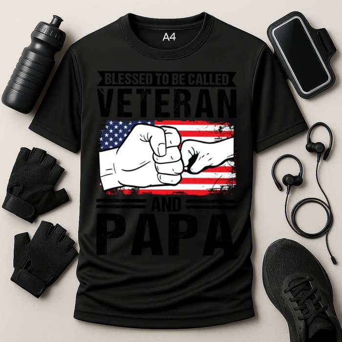 Blessed To Be Called Veteran And Papa Grandfather Gift Cooling Performance Crew T-Shirt