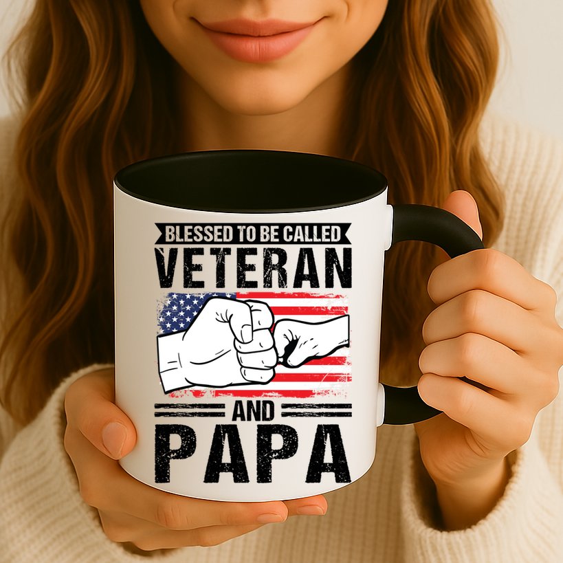 Blessed To Be Called Veteran And Papa Grandfather Gift Mug