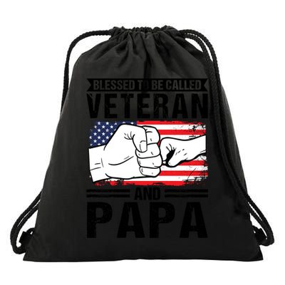 Blessed To Be Called Veteran And Papa Grandfather Gift Drawstring Bag