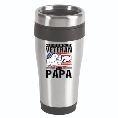 Blessed To Be Called Veteran And Papa Grandfather Gift 16oz Travel Tumbler