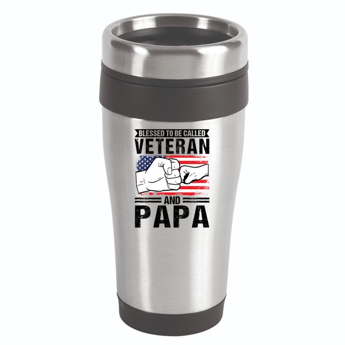 Blessed To Be Called Veteran And Papa Grandfather Gift 16oz Travel Tumbler