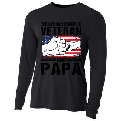 Blessed To Be Called Veteran And Papa Grandfather Gift Cooling Performance Long Sleeve Crew