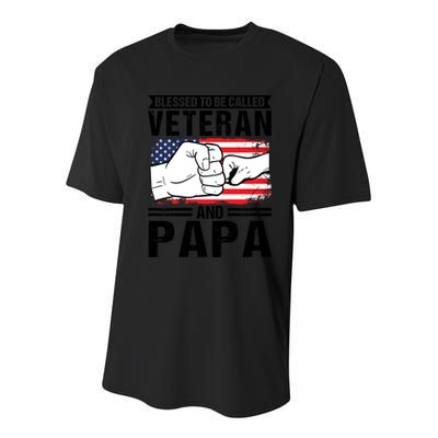 Blessed To Be Called Veteran And Papa Grandfather Gift Youth Performance Sprint T-Shirt