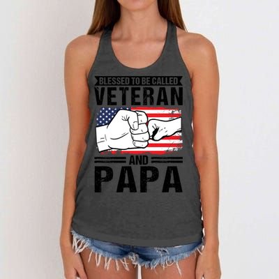 Blessed To Be Called Veteran And Papa Grandfather Gift Women's Knotted Racerback Tank