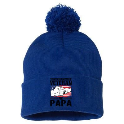 Blessed To Be Called Veteran And Papa Grandfather Gift Pom Pom 12in Knit Beanie