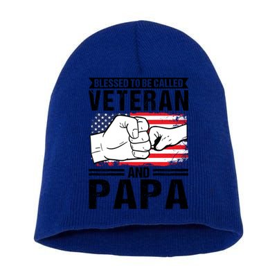 Blessed To Be Called Veteran And Papa Grandfather Gift Short Acrylic Beanie