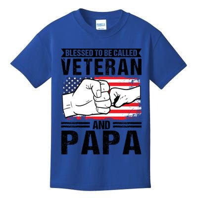 Blessed To Be Called Veteran And Papa Grandfather Gift Kids T-Shirt