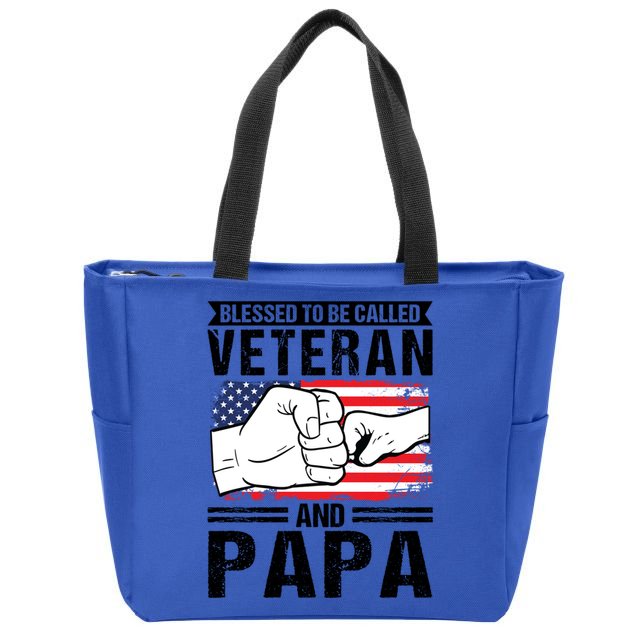 Blessed To Be Called Veteran And Papa Grandfather Gift Zip Tote Bag