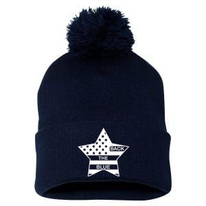 Back The Blue Pom Pom 12in Knit Beanie