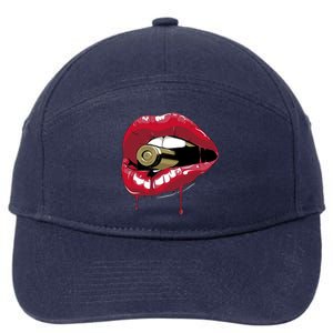 Biting The Bullet Red Lipstick Lips Gift 7-Panel Snapback Hat