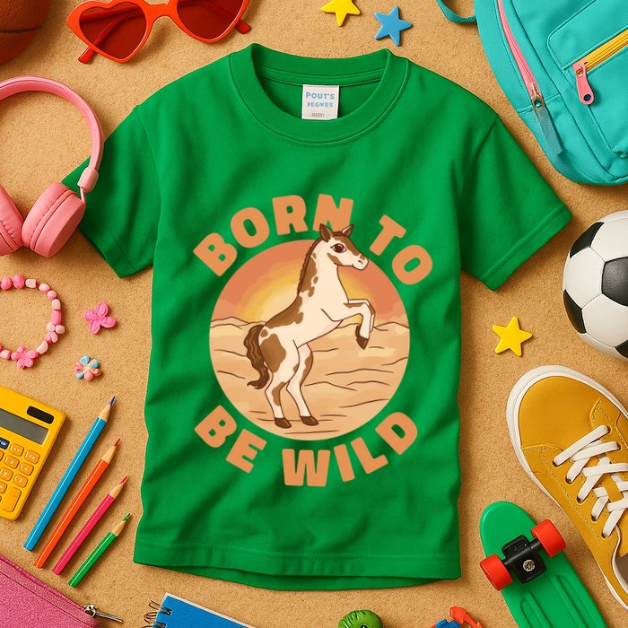 Born To Be Wild Horse Sunset Kids T-Shirt