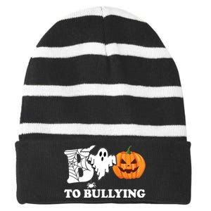 Boo To Bullying Ghost Anti Bully Unity Day Striped Beanie with Solid Band