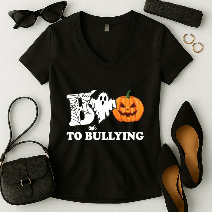 Boo To Bullying Ghost Anti Bully Unity Day Women's V-Neck T-Shirt