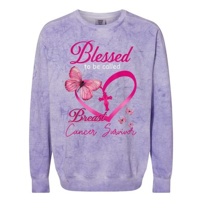 Blessed To Be Called Breast Cancer Survivor Pink Butterfly Colorblast Crewneck Sweatshirt