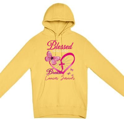 Blessed To Be Called Breast Cancer Survivor Pink Butterfly Premium Pullover Hoodie