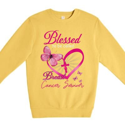 Blessed To Be Called Breast Cancer Survivor Pink Butterfly Premium Crewneck Sweatshirt