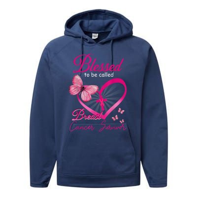 Blessed To Be Called Breast Cancer Survivor Pink Butterfly Performance Fleece Hoodie