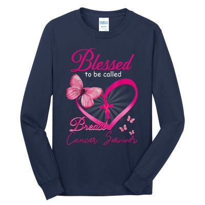 Blessed To Be Called Breast Cancer Survivor Pink Butterfly Tall Long Sleeve T-Shirt