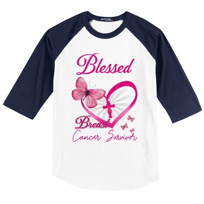 Blessed To Be Called Breast Cancer Survivor Pink Butterfly Baseball Sleeve Shirt