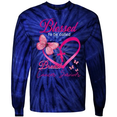 Blessed To Be Called Breast Cancer Survivor Pink Butterfly Tie-Dye Long Sleeve Shirt