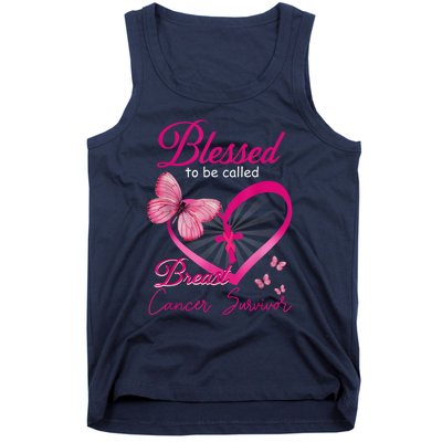 Blessed To Be Called Breast Cancer Survivor Pink Butterfly Tank Top