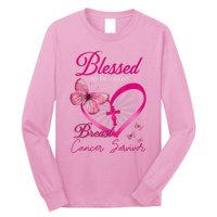 Blessed To Be Called Breast Cancer Survivor Pink Butterfly Long Sleeve Shirt