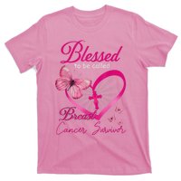 Blessed To Be Called Breast Cancer Survivor Pink Butterfly T-Shirt