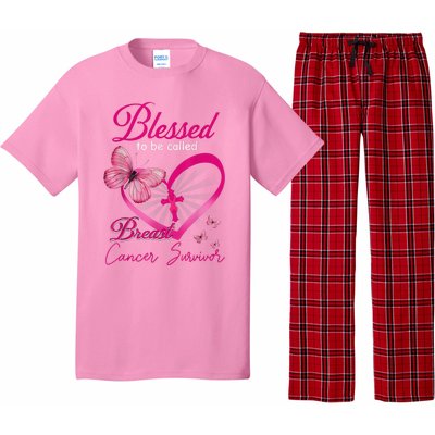 Blessed To Be Called Breast Cancer Survivor Pink Butterfly Pajama Set