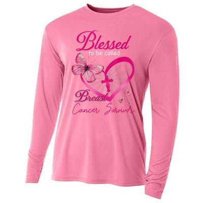 Blessed To Be Called Breast Cancer Survivor Pink Butterfly Cooling Performance Long Sleeve Crew