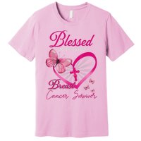 Blessed To Be Called Breast Cancer Survivor Pink Butterfly Premium T-Shirt