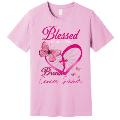 Blessed To Be Called Breast Cancer Survivor Pink Butterfly Premium T-Shirt