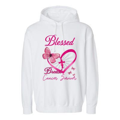 Blessed To Be Called Breast Cancer Survivor Pink Butterfly Garment-Dyed Fleece Hoodie