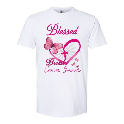 Blessed To Be Called Breast Cancer Survivor Pink Butterfly Softstyle CVC T-Shirt