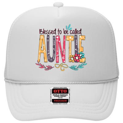 Blessed To Be Called Auntie Colorful Grandma High Crown Mesh Back Trucker Hat