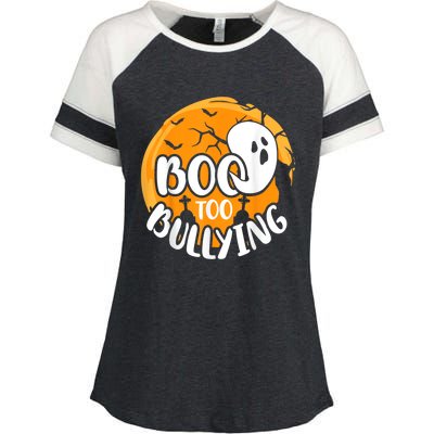 Boo To Bullying Prevention Unity Day Halloween Ghost Enza Ladies Jersey Colorblock Tee