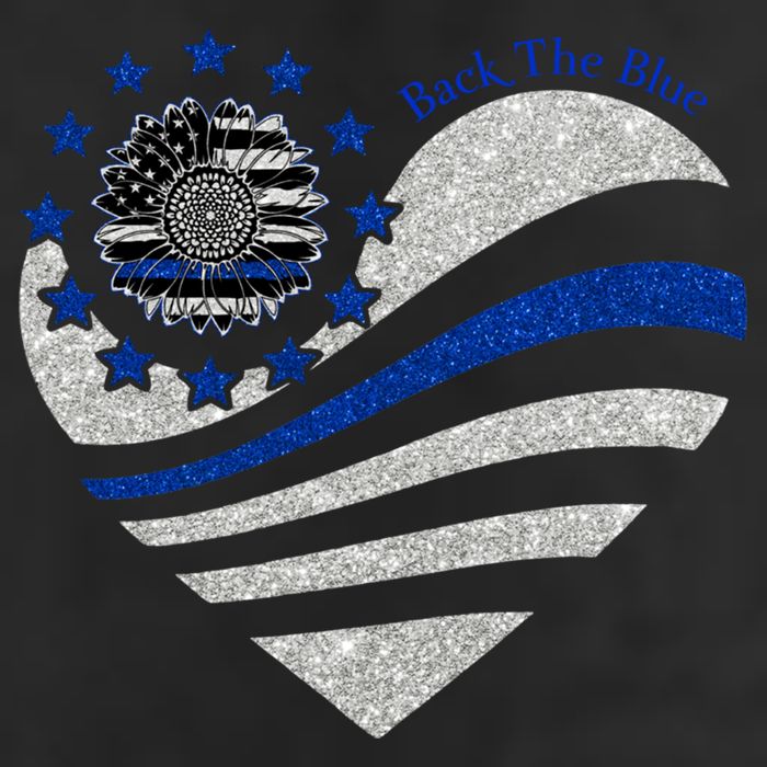 Back The Blue Heart With Sunflower Thin Blue Line Cool Gift 7 Panel Mesh Trucker Snapback Hat