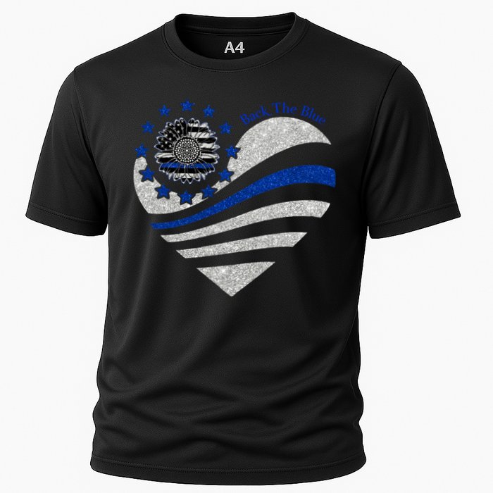 Back The Blue Heart With Sunflower Thin Blue Line Cool Gift Cooling Performance Crew T-Shirt