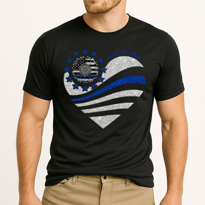 Back The Blue Heart With Sunflower Thin Blue Line Cool Gift Cooling Performance Crew T-Shirt