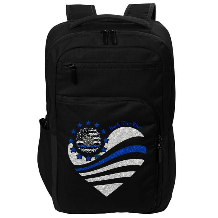 Back The Blue Heart With Sunflower Thin Blue Line Cool Gift Impact Tech Backpack