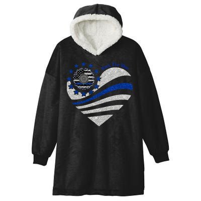 Back The Blue Heart With Sunflower Thin Blue Line Cool Gift Hooded Wearable Blanket
