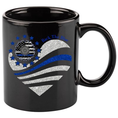 Back The Blue Heart With Sunflower Thin Blue Line Cool Gift 11oz C Handle Ceramic Mug