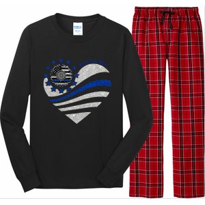 Back The Blue Heart With Sunflower Thin Blue Line Cool Gift Long Sleeve Pajama Set