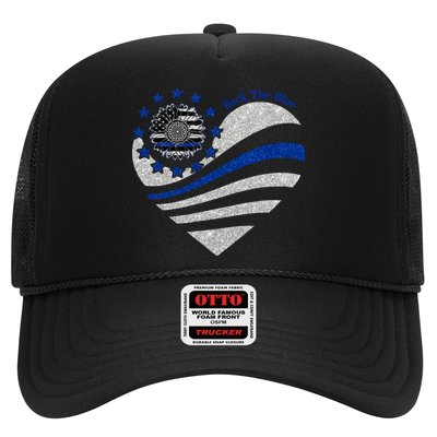 Back The Blue Heart With Sunflower Thin Blue Line Cool Gift Trucker Hat