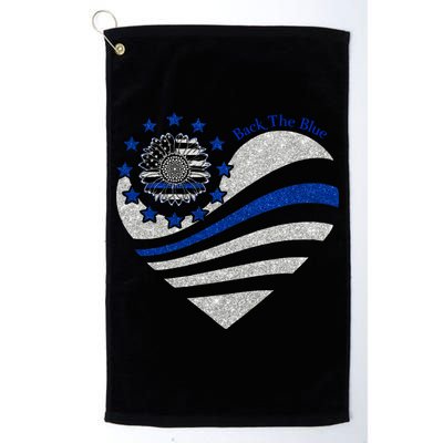 Back The Blue Heart With Sunflower Thin Blue Line Cool Gift Golf Towel