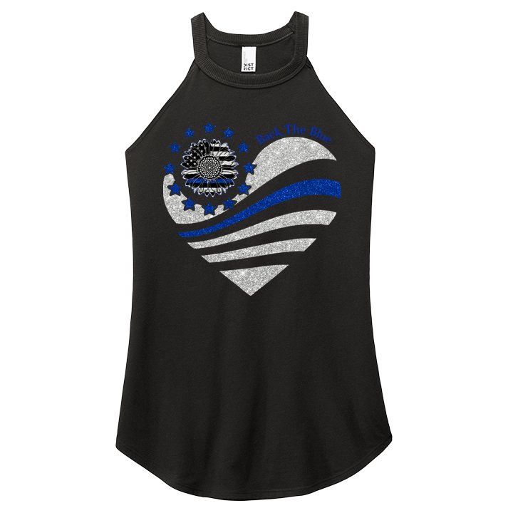 Back The Blue Heart With Sunflower Thin Blue Line Cool Gift Women's Perfect Tri Rocker Tank