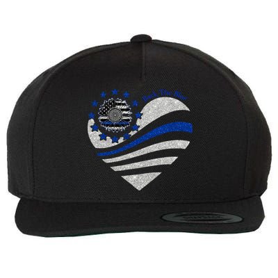 Back The Blue Heart With Sunflower Thin Blue Line Cool Gift Wool Snapback Cap