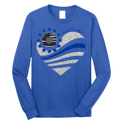 Back The Blue Heart With Sunflower Thin Blue Line Cool Gift Long Sleeve Shirt