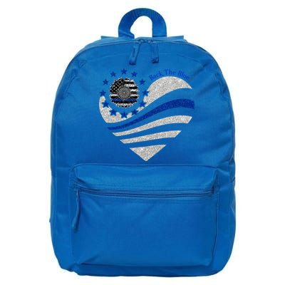 Back The Blue Heart With Sunflower Thin Blue Line Cool Gift 16 in Basic Backpack